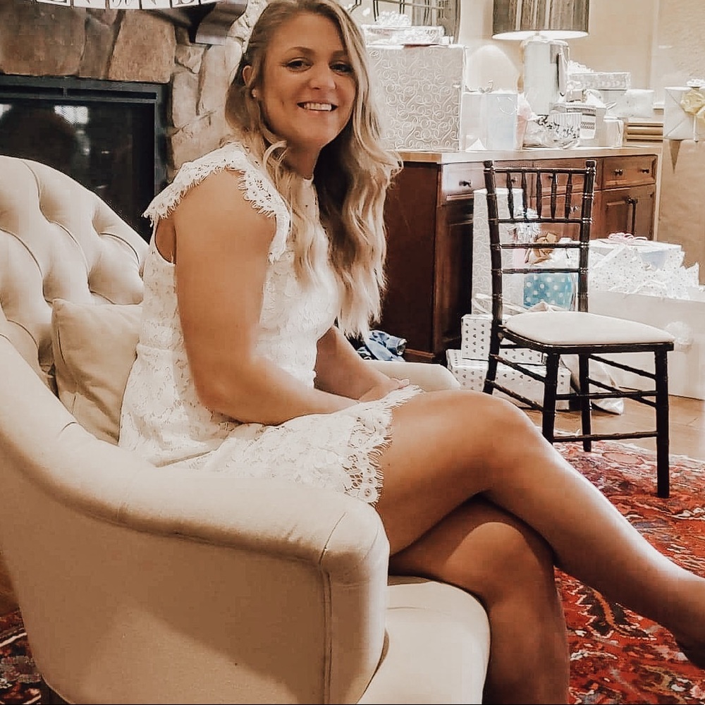 White lace high neck dress